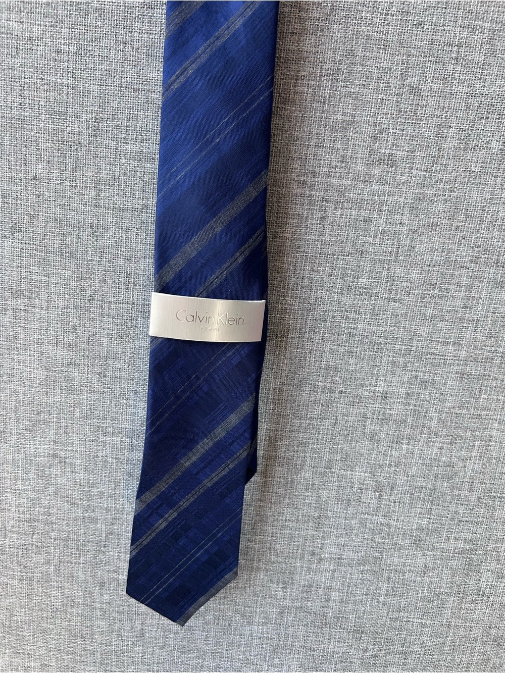 Calvin Klein Blue Striped Silk-Blend Tie  NWT